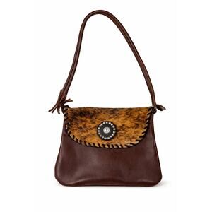 Hair On Hide Leather Western Concho Shoulder Bag Brown